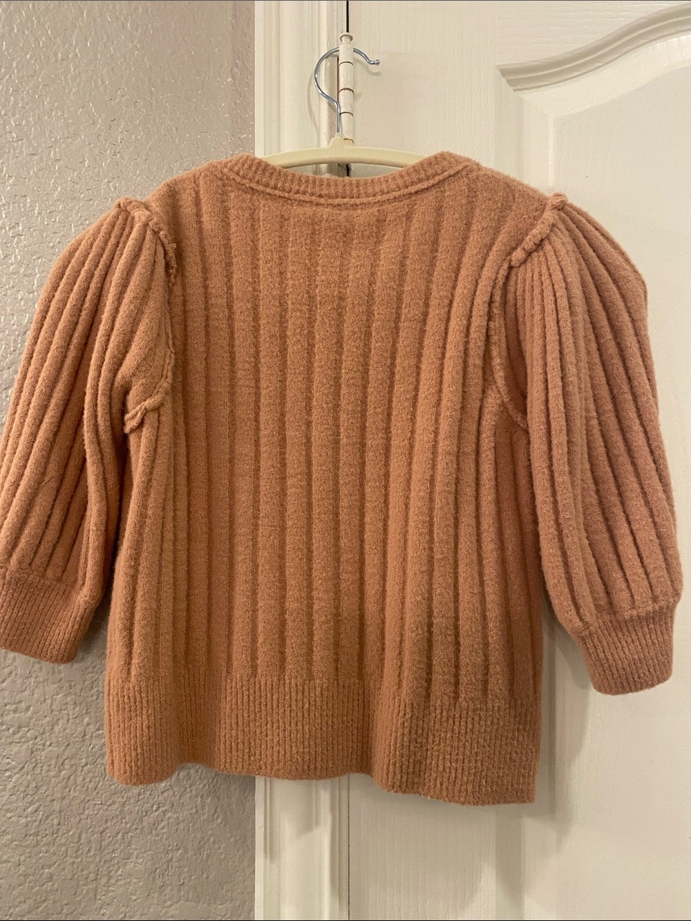 Free People Ribbed Puff Sleeve Cardigan - Mauve Pink - Picture 6 of 6